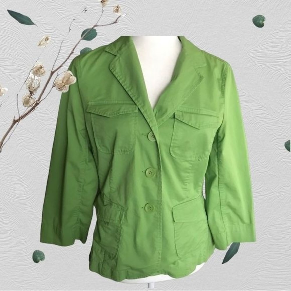 CHARTER CLUB Jacket Green 3/4 Sleeves Pockets Size 8